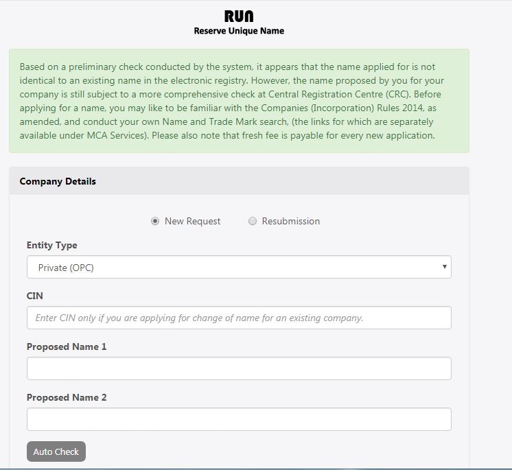 RUN Form MCA - Autocheck