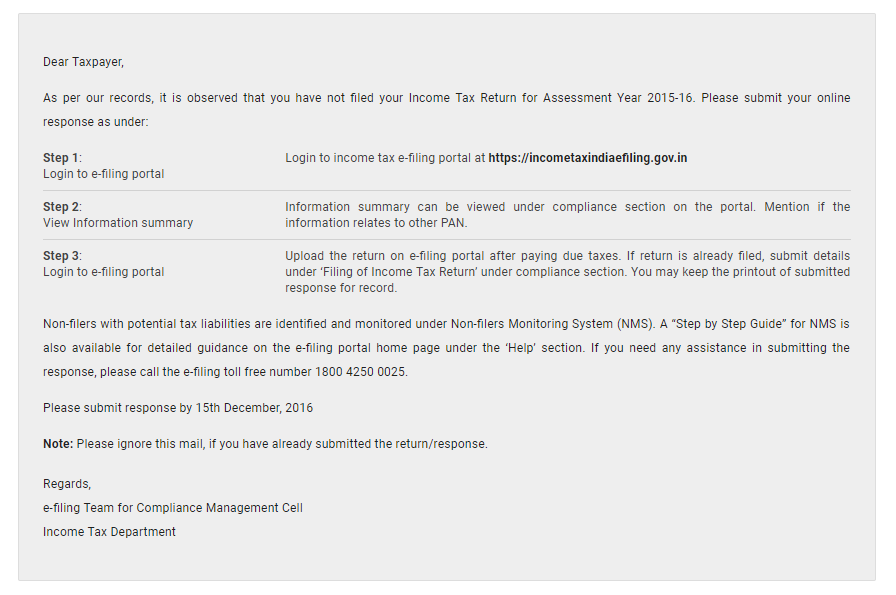 Sample Email for Non-filers