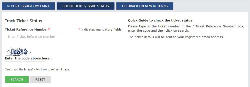 Grievance Redressal Portal -Enter Ticket Reference Number (TRN)