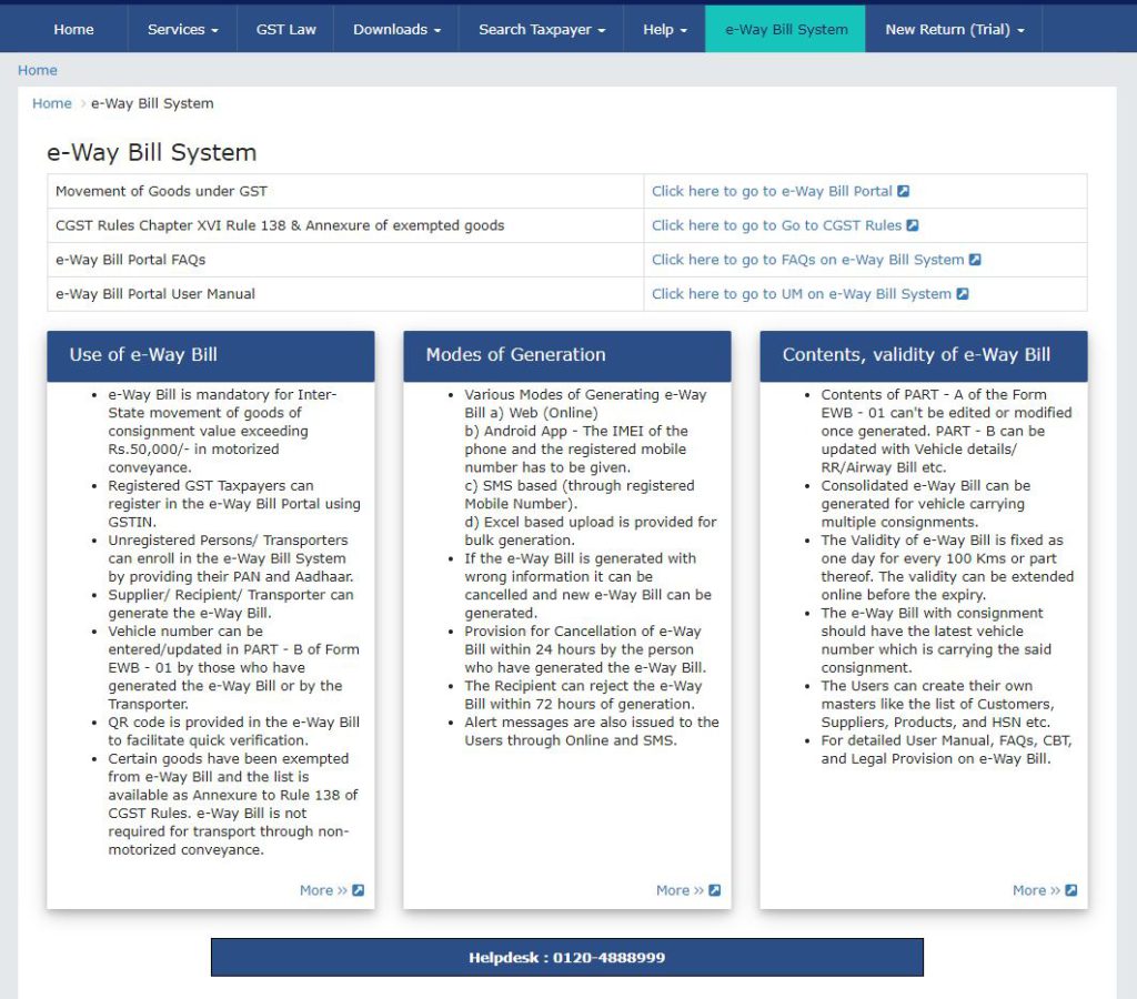 GST Portal - E-Way Bill System