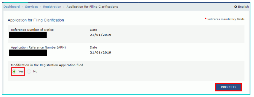 GST Portal - Modification in Application Registration Field