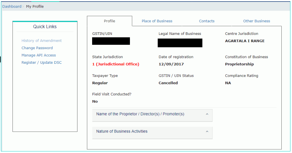 GST Portal - My Profile