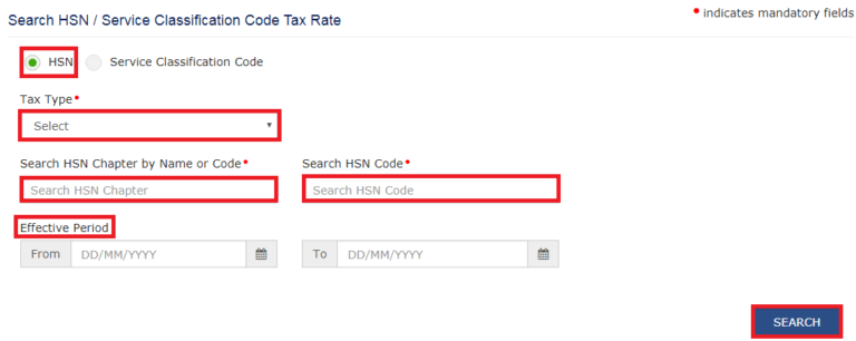 GST Portal - Search HSN Tax Rates