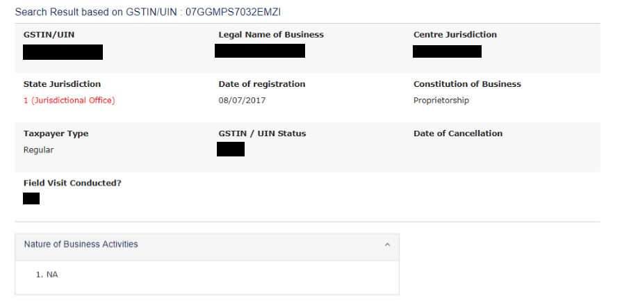 GST Portal - Search Result
