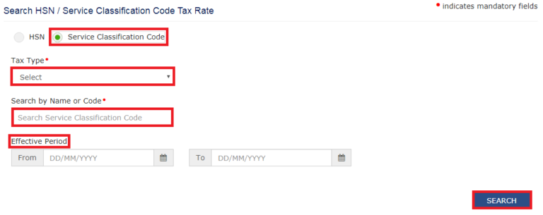 GST Portal - Search SAC Tax Rates