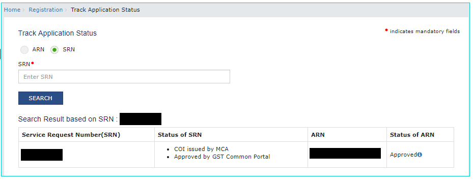 GST Portal Application Status Details