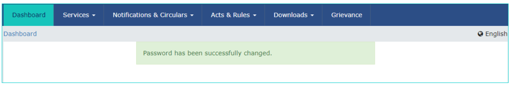 GST Login - Password Change Confirmation