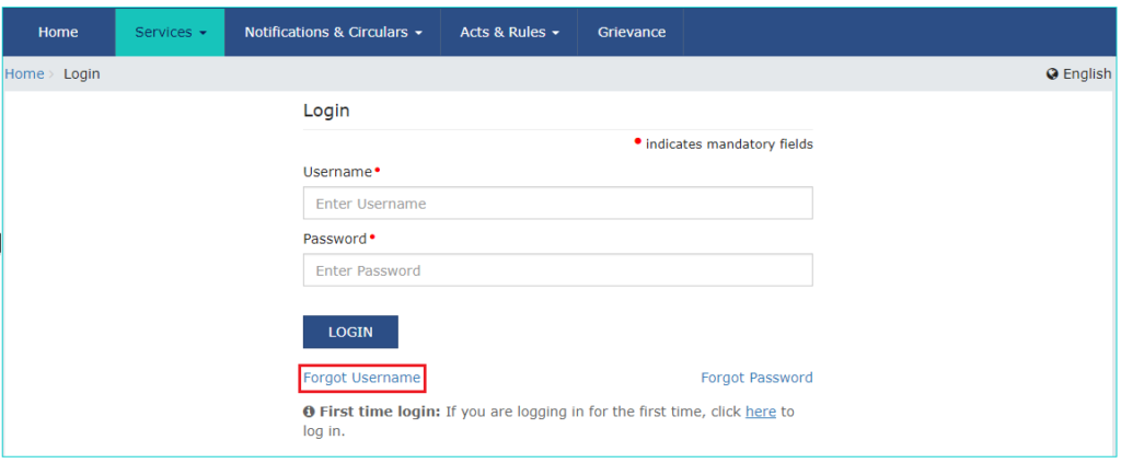 GST Login - Forgot Username