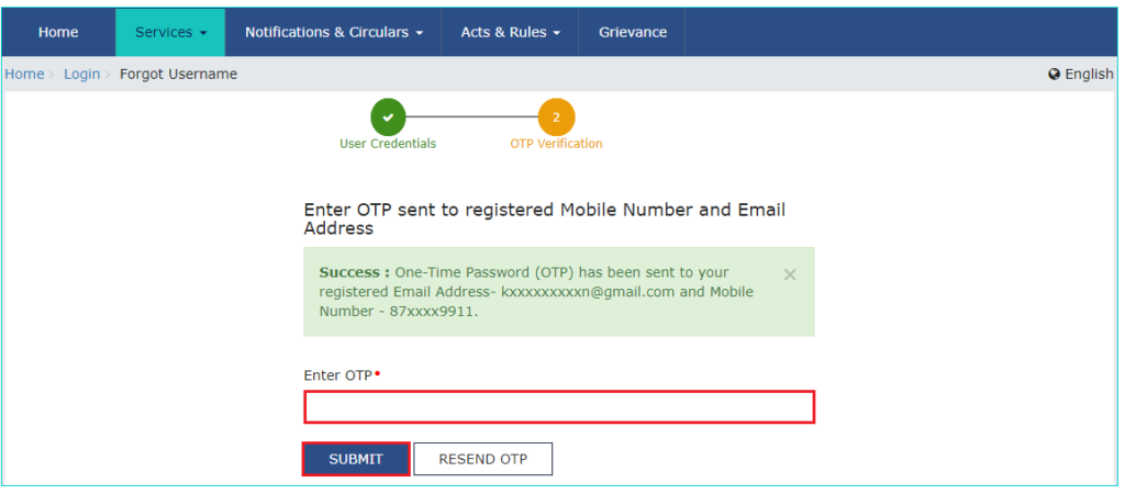 GST Portal - OTP Verification (Forgot Username)