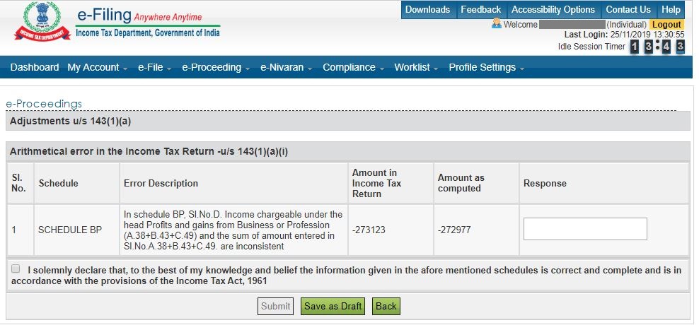 Response to notice us 143(1)(a)(i) - Disagree with Mismatch in Notice
