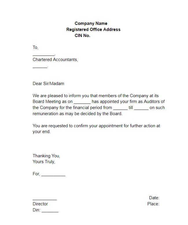appointment letter of auditor