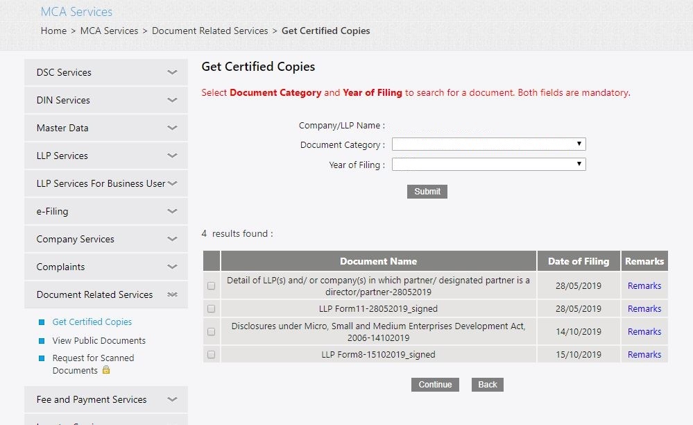 MCA Portal Get Certified Copies - Select LLP Document