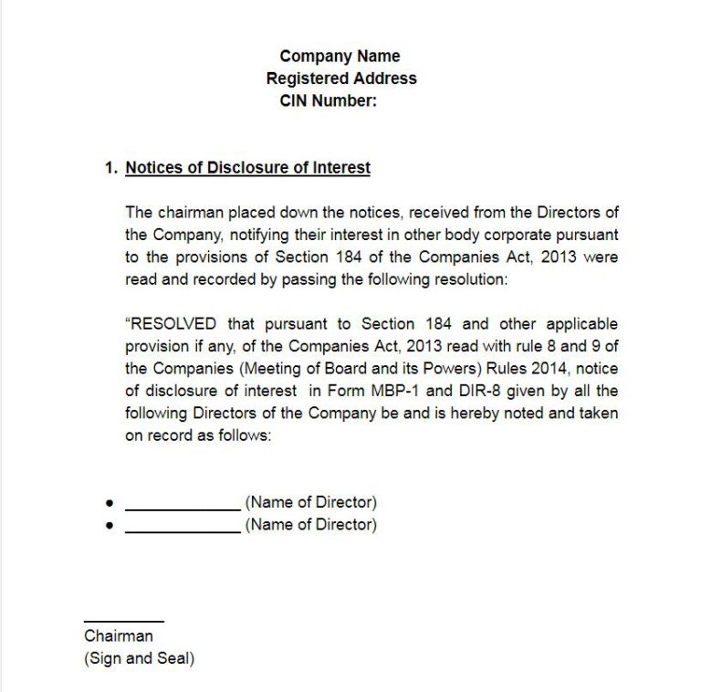 Meeting Minutes Disclosure of Interest by Directors Learn by Quicko