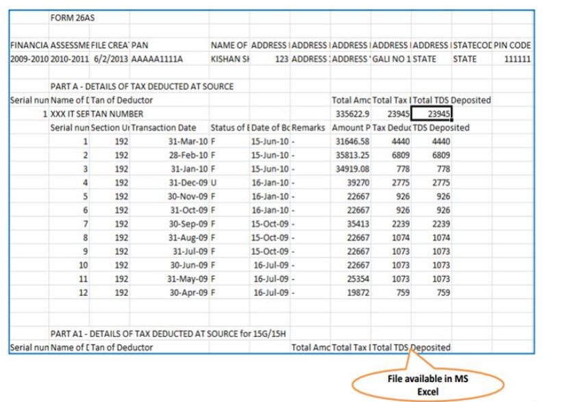 TRACES - Form 26AS Excel Sheet Format