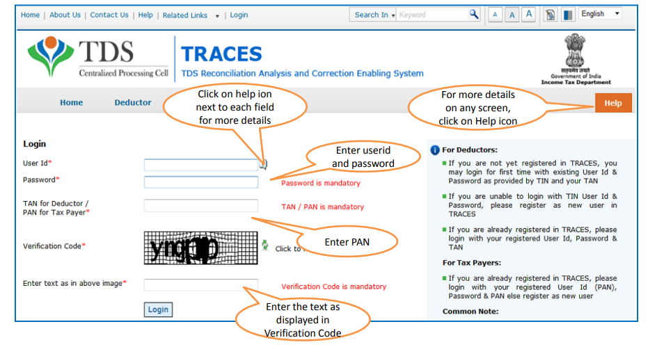 TRACES - Login Page for Taxpayers