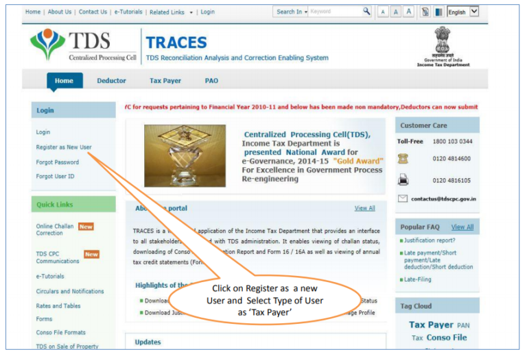 Taxpayer Registration Option on TRACES
