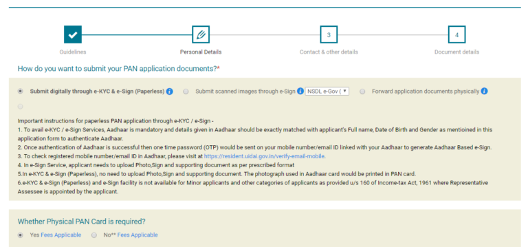 Change or Correction in PAN - Personal Details Section