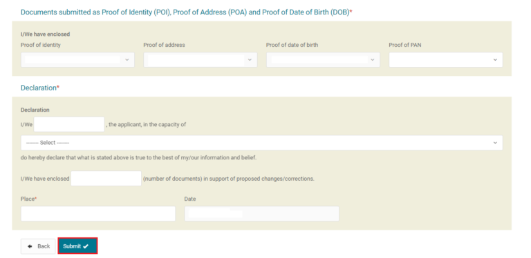 Change or Correction in PAN - Supporting Documents and Declaration