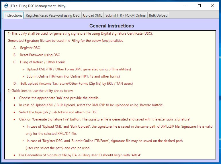 DSC Management Utility - Instructions Page