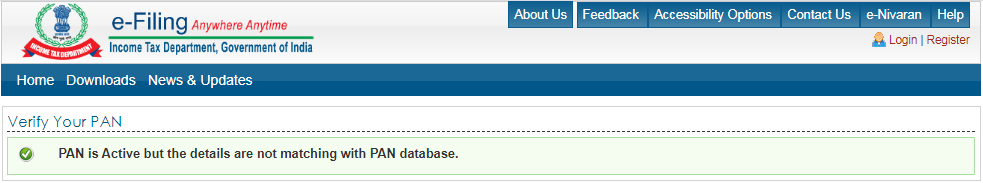 Income Tax e-Filing Portal - Result Page