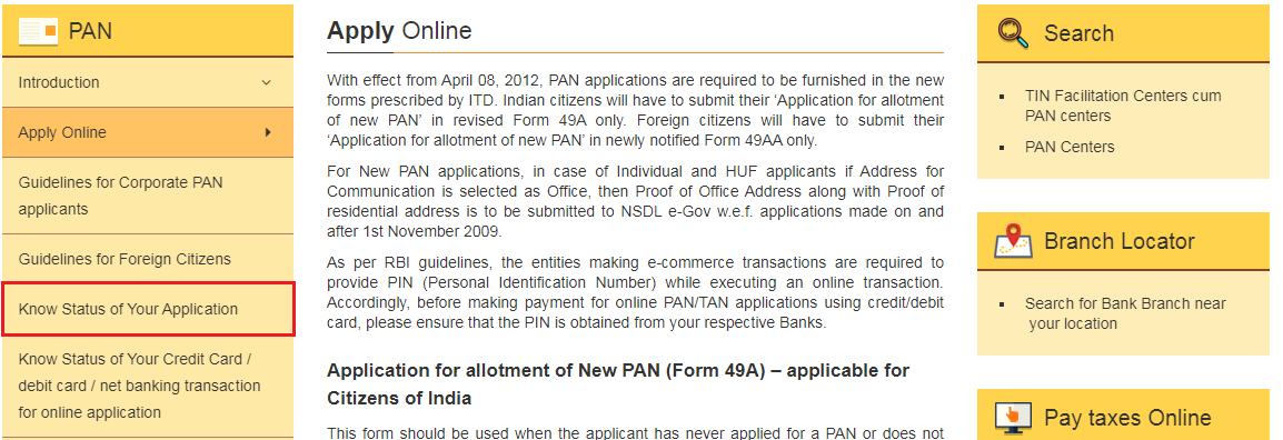 Know Status of Your PAN Application