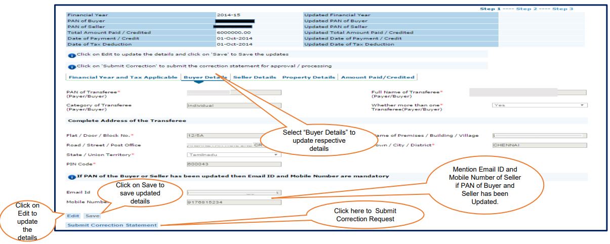 TRACES - Form 26QB Correction Request - Buyer Details