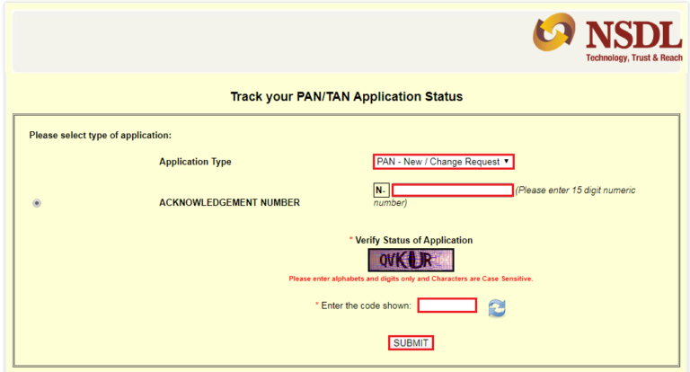 Track PAN Application Status - TIN-NSDL