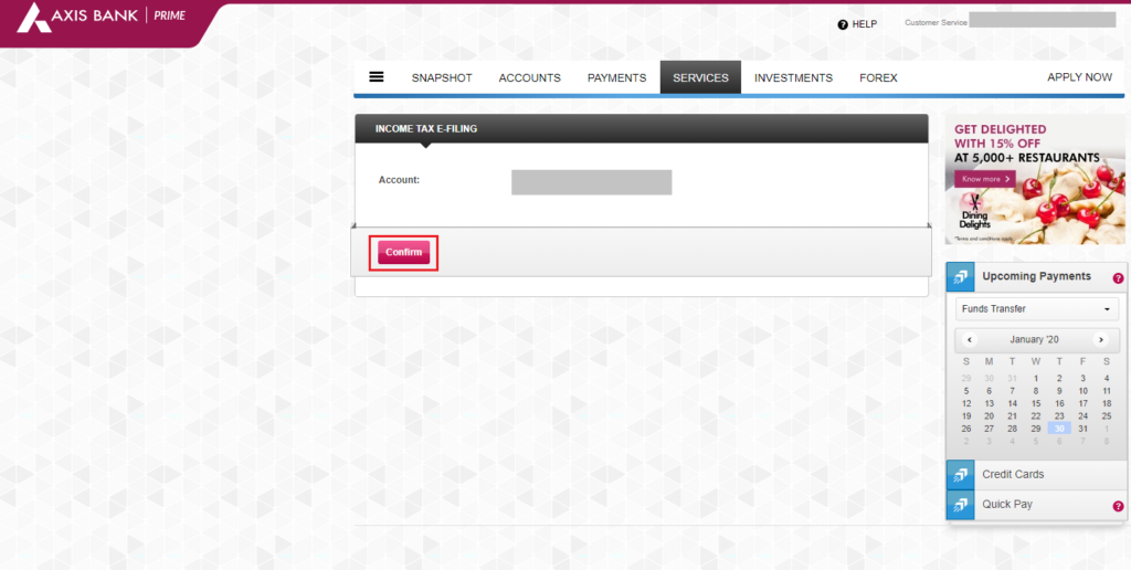 Axis Net Banking - Confirm Account Number