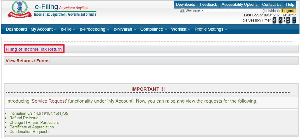 how to file belated return_IT Website_Click on Filing of Income Tax Return