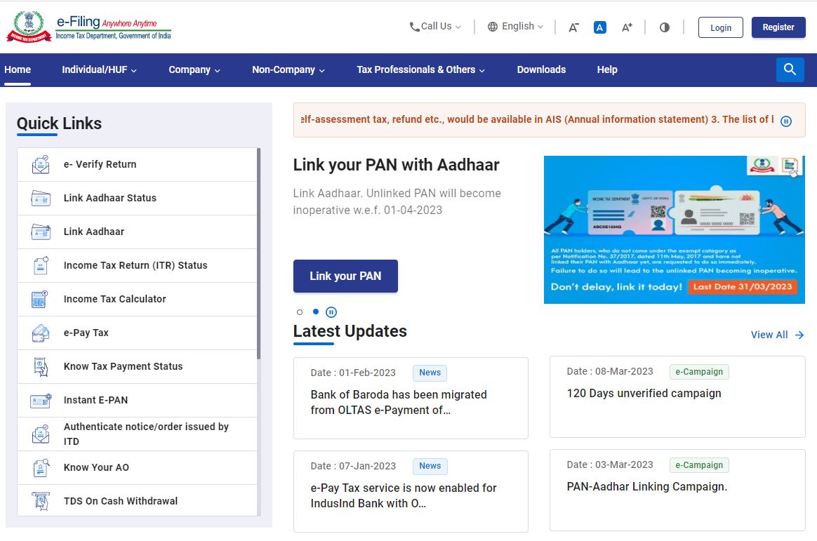 e filing pan aadhaar link status nsdl