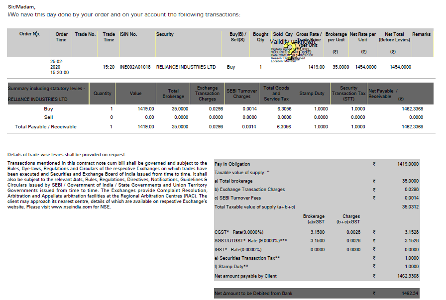 Contract Note Image- ICICI Direct