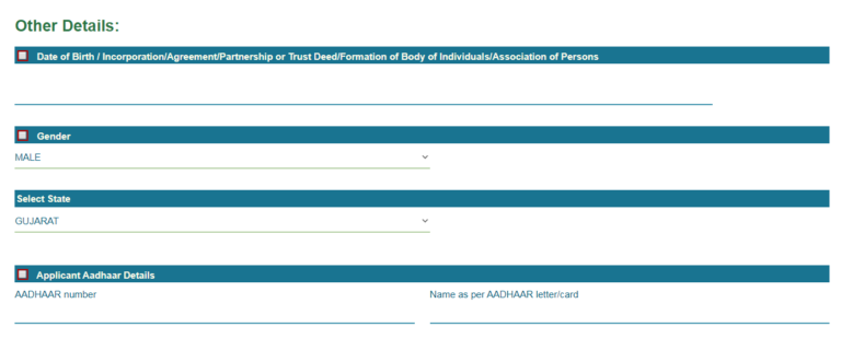 UTIITSL - Personal Details Section