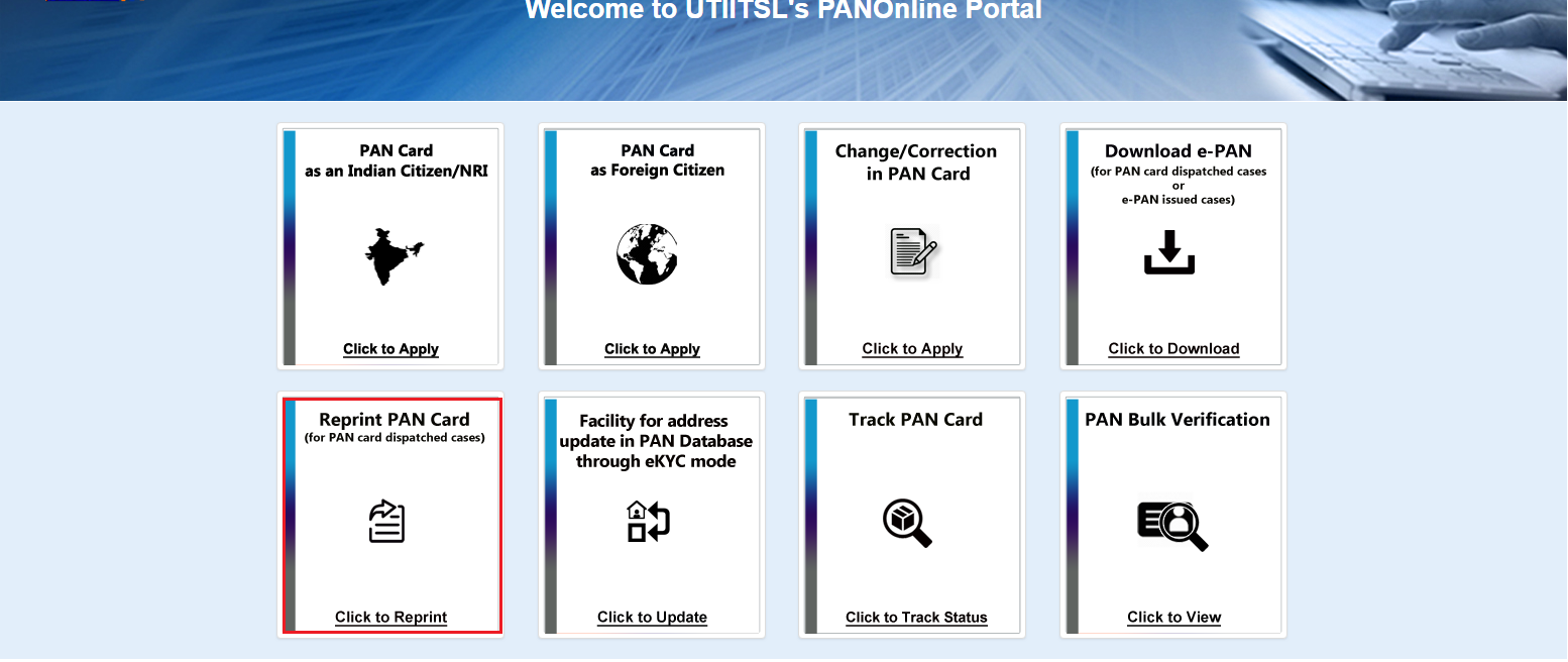 UTIITSL - Reprint PAN Card Option