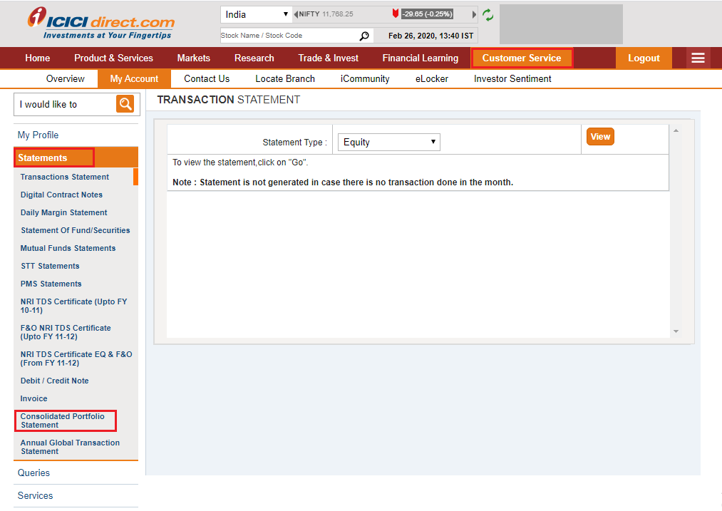 profit and loss report ICICI direct login
