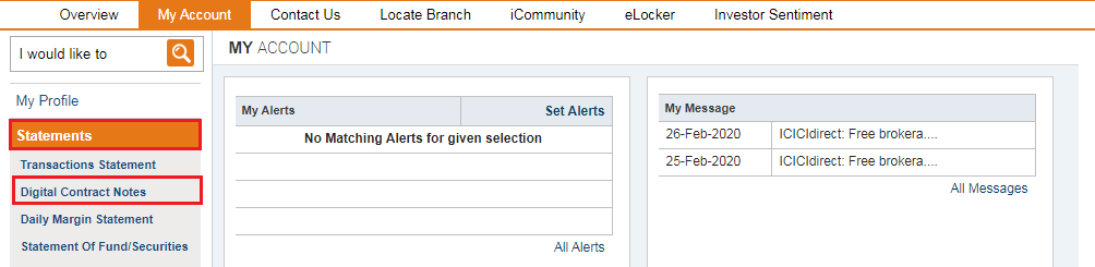 Statements Section- ICICI Direct login