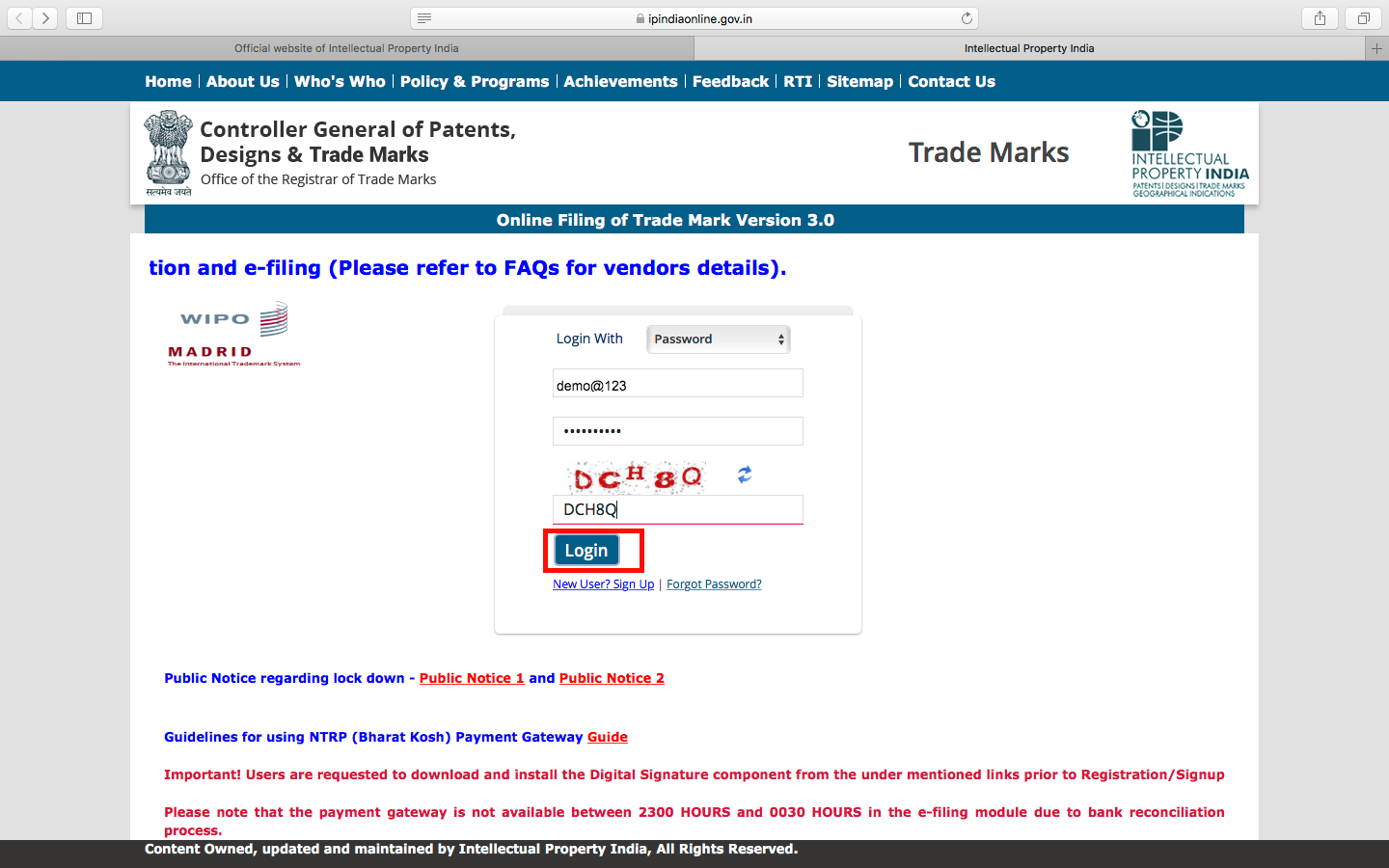 Online trade clearance mark registration